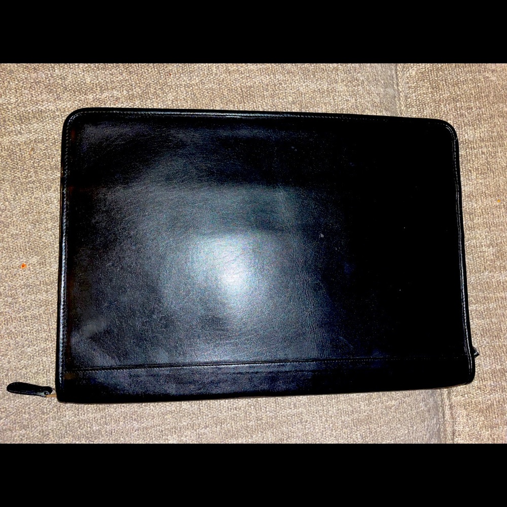 Coach Computer Zipper Portfolio black  smooth Leather 16” x11.5”